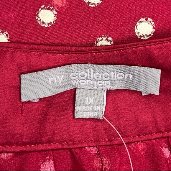 NEW 1X NY Collection Red Gold Polka Dot Blouse Peasant Roll Tab Sleeve Plus - Picture 12 of 15